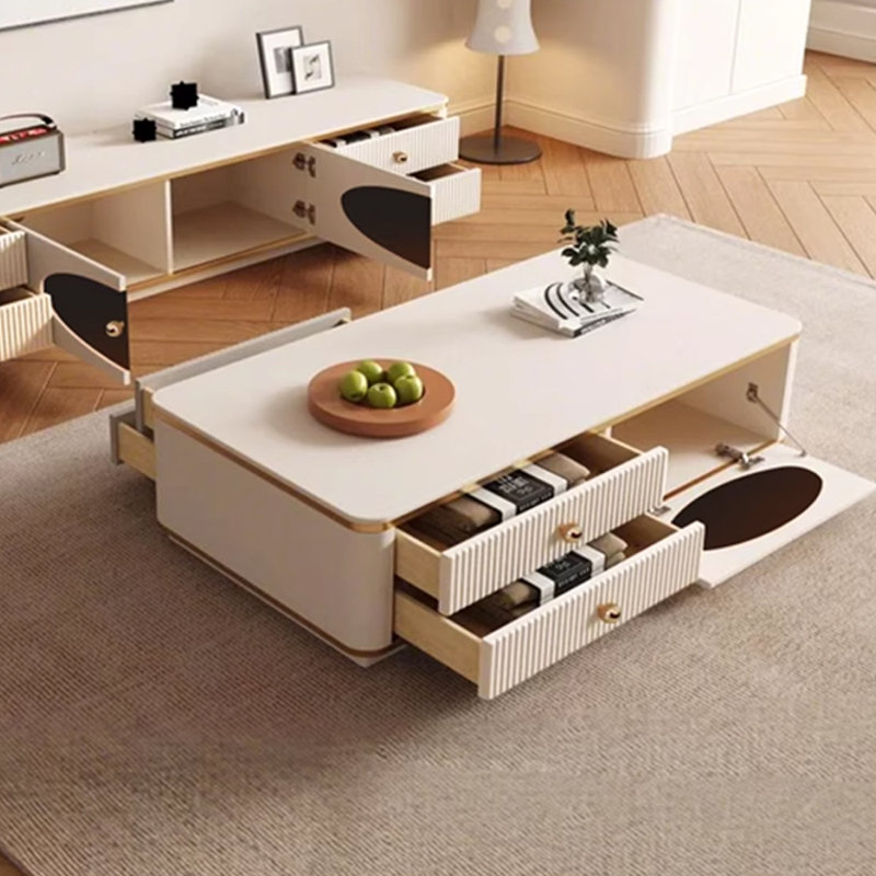 Table basse en bois massif de style crème, H 13,77 po x L 51,18 po x l 23,62 po