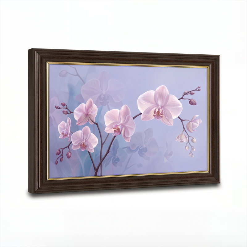 Art mural antique sur toile encadré doré pour le salon, la chambre à coucher, le bureau ou le vestibule - Décoration murale décorative avec orchidée