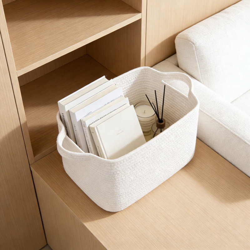 Woven Storage Basket With Handles, Foldable Cotton Rope Organizer Bin For Shelves, Dog Toys, Towels, Books, And Home Decor