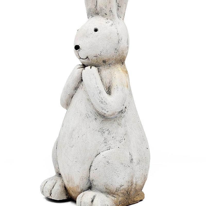 Textured White Magnesium Bunny Rabbit with Subtle Gold Details, 19.7" H x 7.3" W x 7.3" D