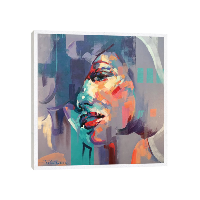 Abstract Beauty I by Jos Coufreur - Painting on Canvas, 45.72cm H x 45.72cm W x 3.81cm D, White Framed