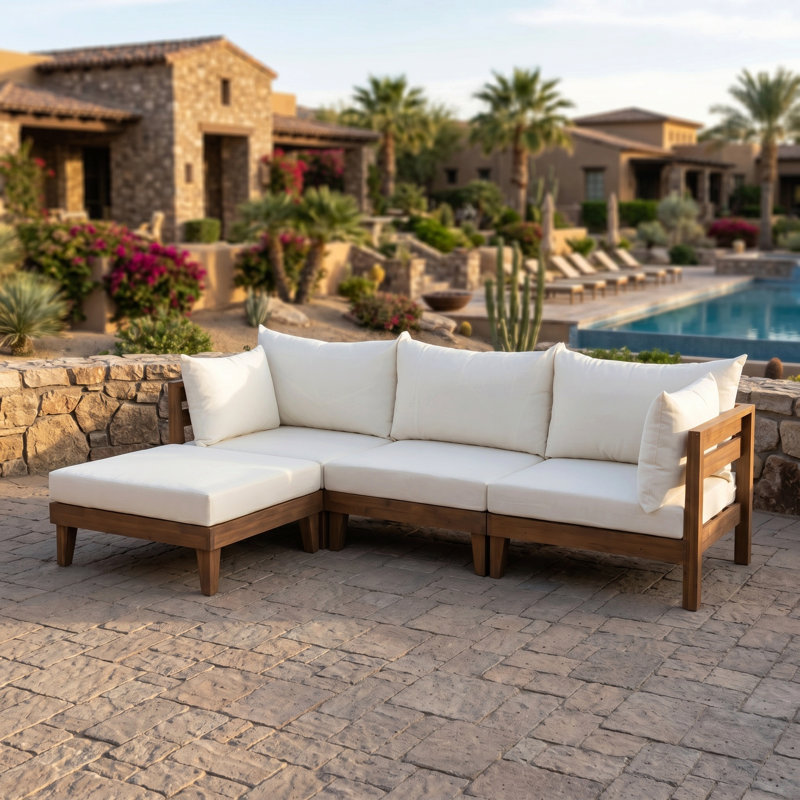 Ensemble de canapé-lit de patio en bois d'acacia de 96,3 po de largeur et de coussins pour le graden, la cour et la piscine