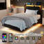 Base de lit flottante pleine grandeur Einhomn avec tête de lit et station de charge, base de lit plateforme en bois avec lumières DEL, sans bruit, aucun sommier nécessaire - facile à assembler - noir-334268694-334268692