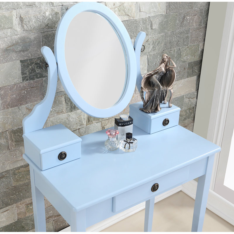 Wood Moniya Makeup Vanity Table And Stool Set, Blue