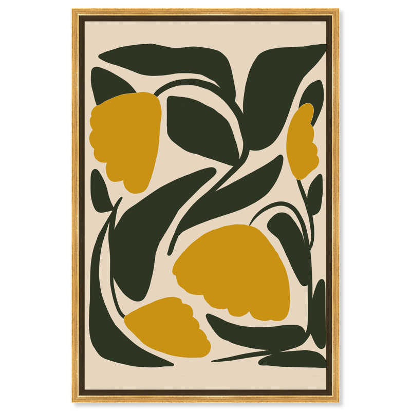 Yellow Floral Canvas Wall Art with Black Floater Frame, 25" x 17"