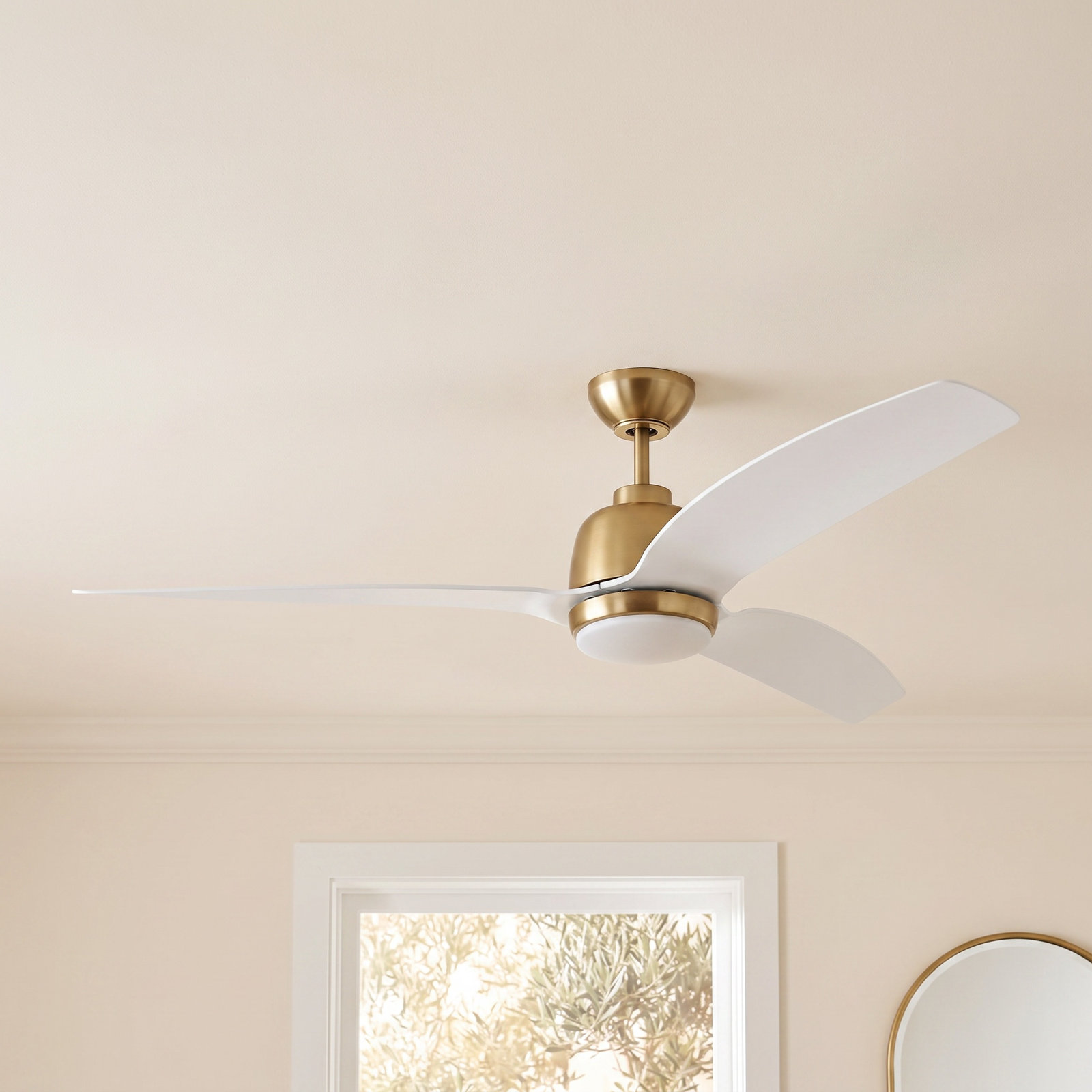 Carly 60'' Ceiling Fan with LED Light Kit, 15.40" H x 60" W x 60" D, White, Satin Brass