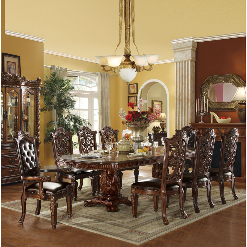 Synthia 9 Pieces Extendable Dining Set, Cherry