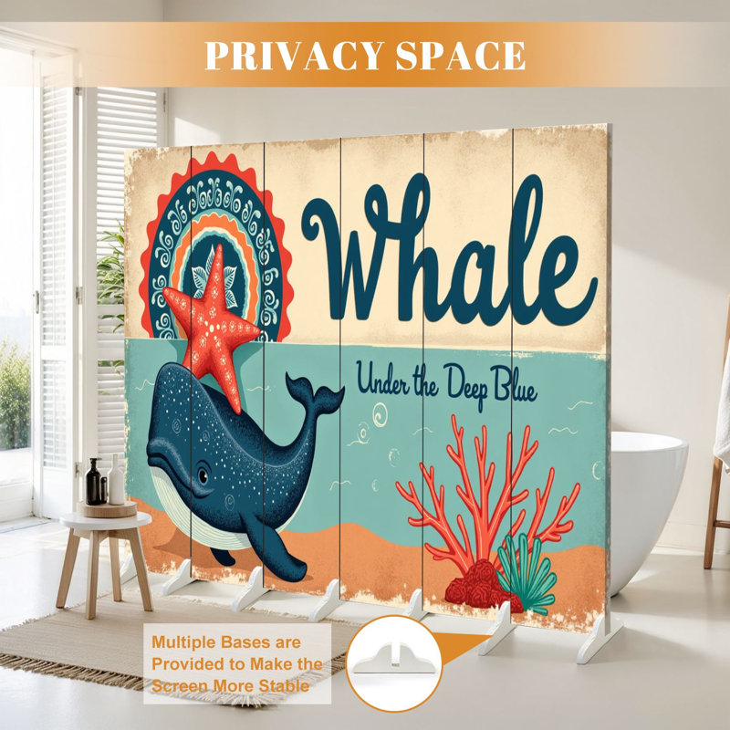 Cloison pliante 6 panneaux paravent Royal Water Whale Underwater, 6, 71" H x 96" W x 1" D