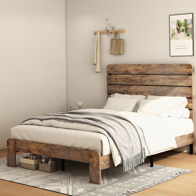 Base de lit, base de lit plateforme en bois, grand rangement sous le lit, Double