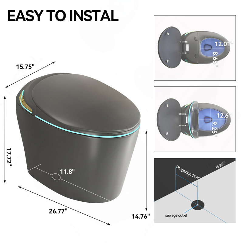 Unique Smart Toile,  One Piece Toilet with Bidet Built In,Auto Open/Close Seat, Foot Sensor, LED Display,Night Light, Warm Water & Dryer