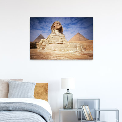 «The Great Sphinx Chefren & Cheops Pyramids», Gizeh, Égypte, rétro, rétro, lion, architecture, paysage, art mural