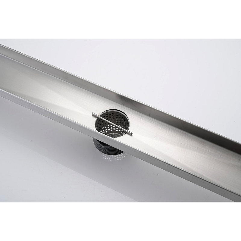 30 Inch Linear Shower Drain With Removable Quadrato Pattern Grate Cover, 304 Stainless Steel Shower Floor Drain With Hair Strainer And Leveling Feet