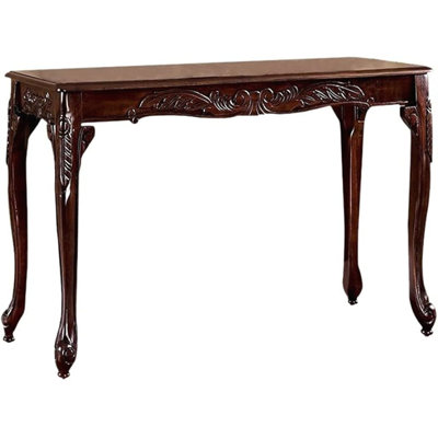 Transitional Style Sofa Table with Cabriole Legs, Intricate Design, and Rich Cherry Finish for Elegant Home Decor