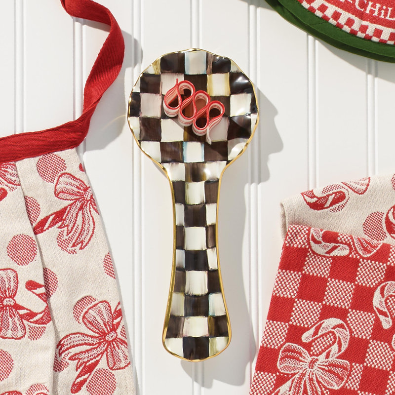 Courtly Check Hand-Painted Ceramic Spoon Rest with Gold-Lustre
