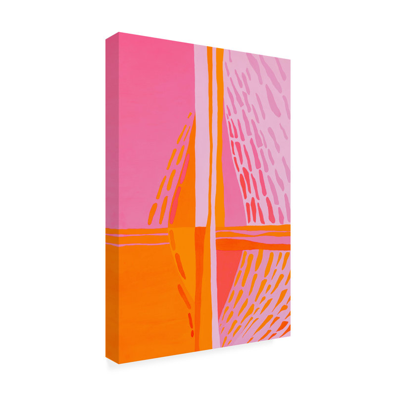 Art abstrait sur toile rose, orange Incado, H 19 po x l 12 po