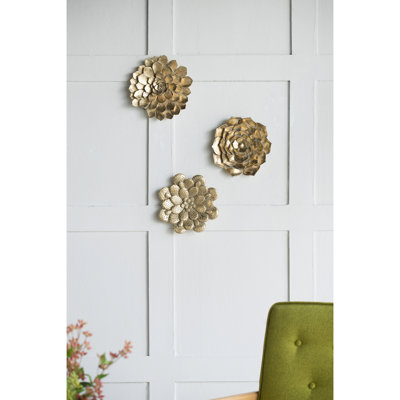 3 Piece Succulent Wall Plaque - Gold Resin Decor For Home & Office Gleaming Plaques 3 Appliance