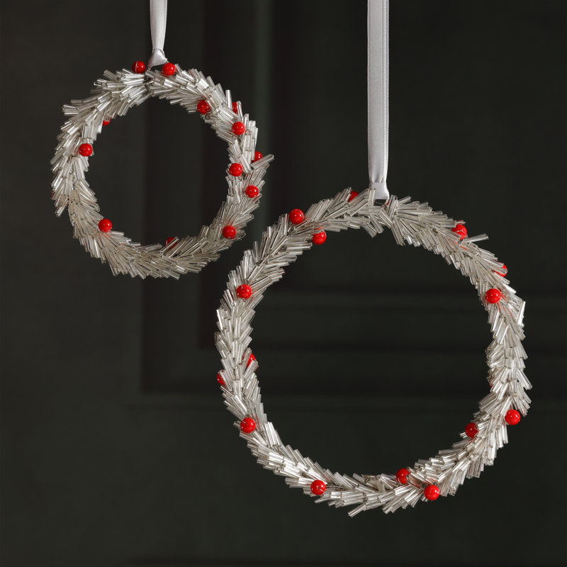 Ornements suspendus festifs en forme de couronne de Noël avec baies, ensemble de 12, H 6 po x l 6 po x P 0,75 po