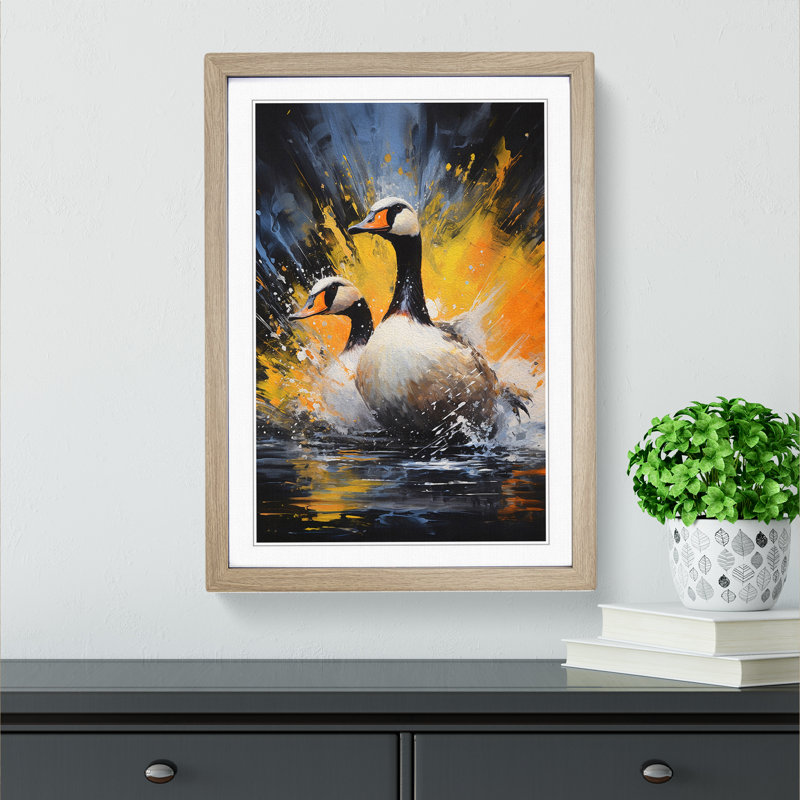 Goose Action Painting - Single Picture Frame Print on Wood