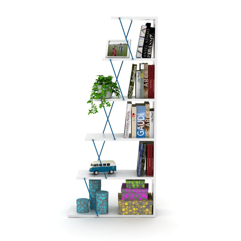 Rangement pour bibliothèque 5 niveaux Furnish Home Store, Blanc / Bleu