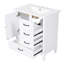 Meuble-lavabo de 76 cm (30 po) avec finition peinte en blanc, pieds en bois et portes à fermeture amortie. Meuble autoportant de 76 cm (30 po), lavabo en céramique, pieds réglables.