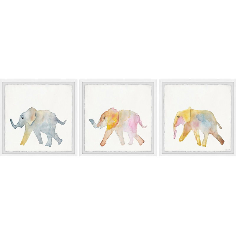 «Jalissa Elephant First Steps», ensemble de 3 pièces, reproduction encadrée, H 32 po x l 32 po x P 1,5 po