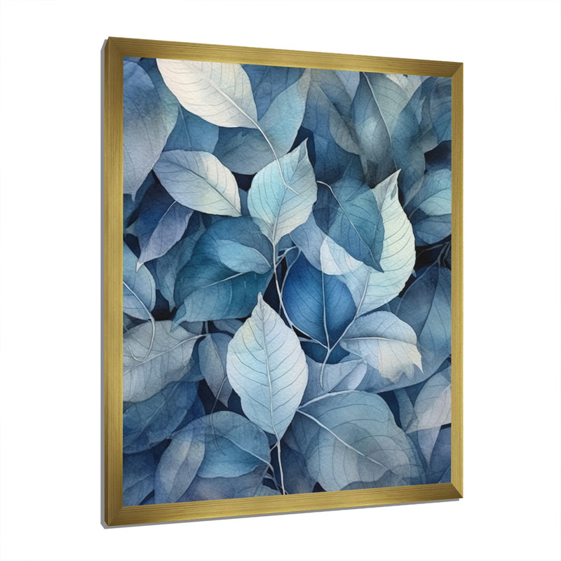 «Teal Grey Leafs Harmony», reproduction d'art sur toile, Cadre doré à une seule photo, H 40 po x l 30 po x P 1,5 po