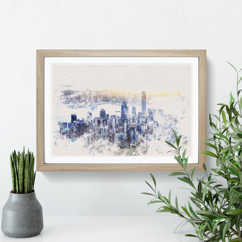 Hong Kong Skyline in China - Picture Frame Painting Print, Oak Framed, 45cm H x 63cm W x 2cm D