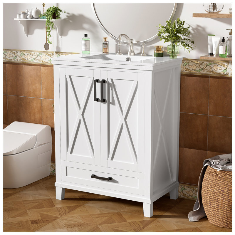 Meuble-lavabo pour salle de bain, Noir, Argent argent