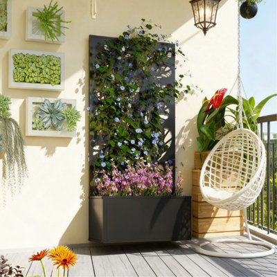 Lit de fleurs autoportant ou mural, lit de jardin en métal avec treillis pour plantes grimpantes, pour jardin, patio, balcon