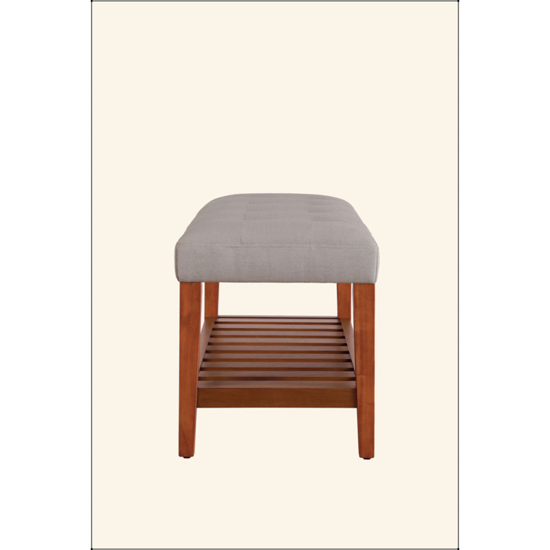 Banc en tissu et finition chêne Charla, Gris clair