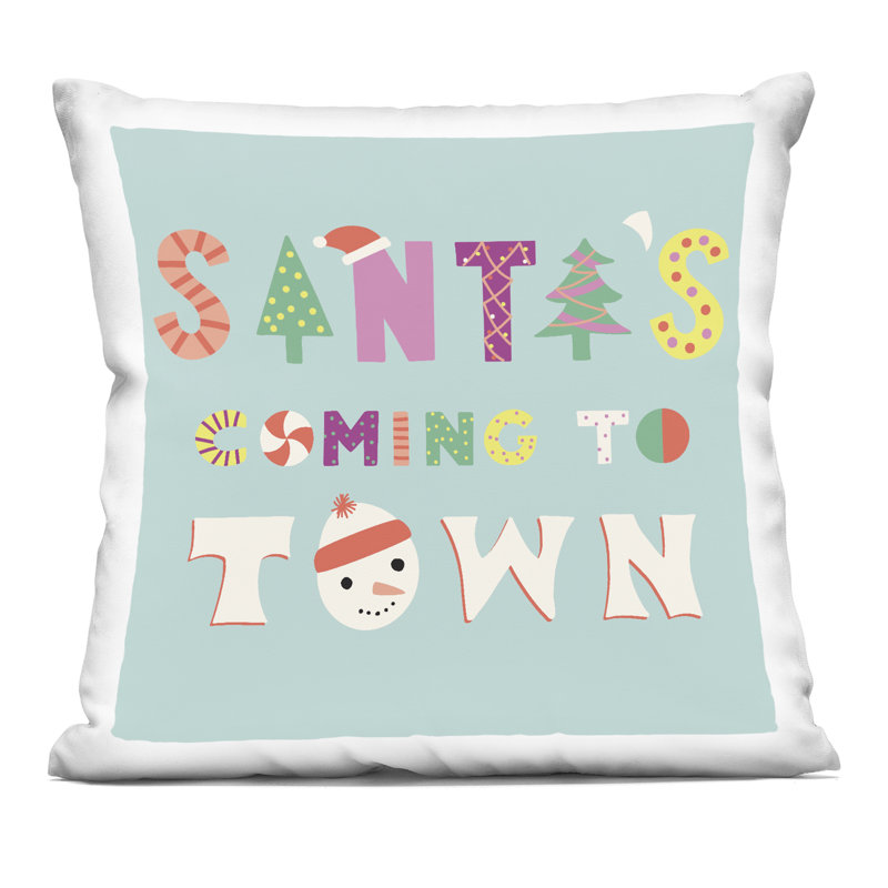 Coussin Festive, Vert / bleu clair, Carré 18 po