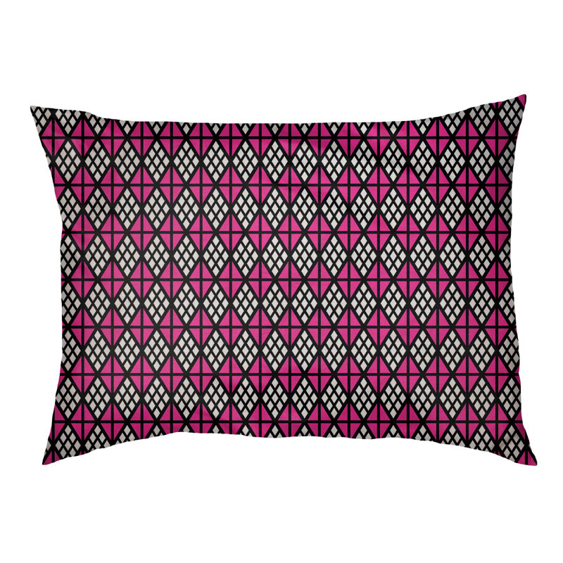 Coussin diamants Byrge, Très grand (l 52 po x P 42 po x H 17 po), Noir / Rose / Gris