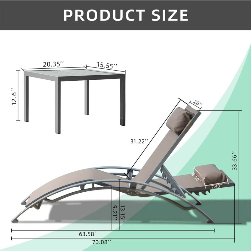 Ensemble de chaises longues réglables pour l'extérieur en tissu textilène et structure en aluminium, Beige