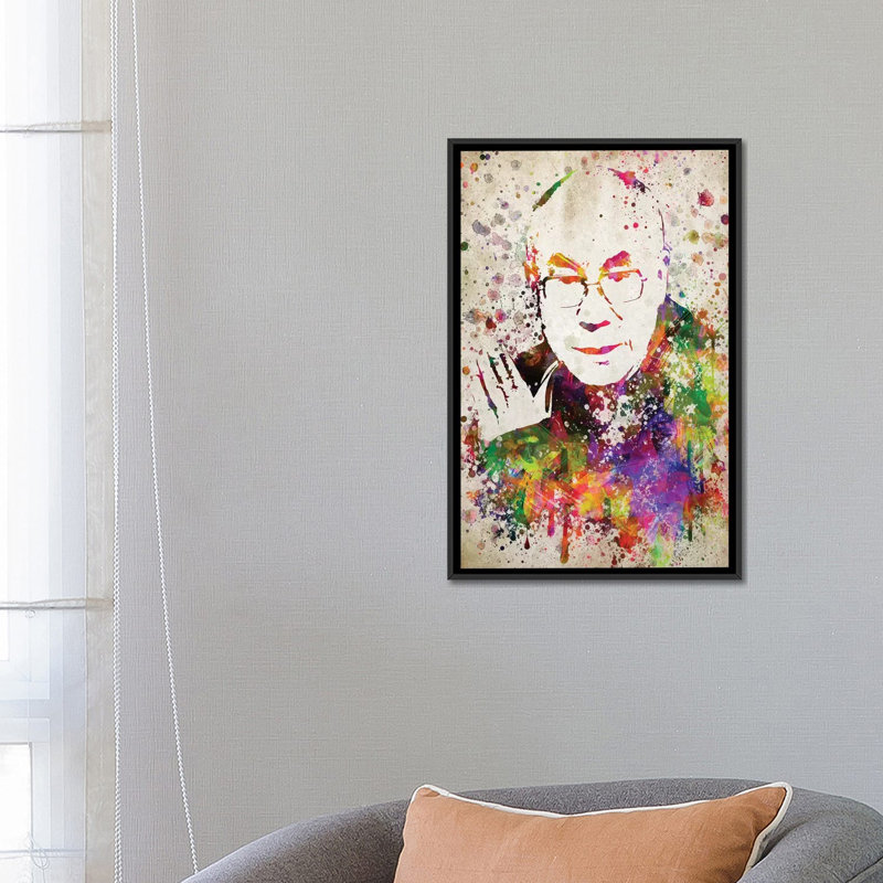 « dalai dalai lama », impression sur toile, H 60 po x l 40po x P 1,5 po, Toile encadrée noire, Pas de tapis