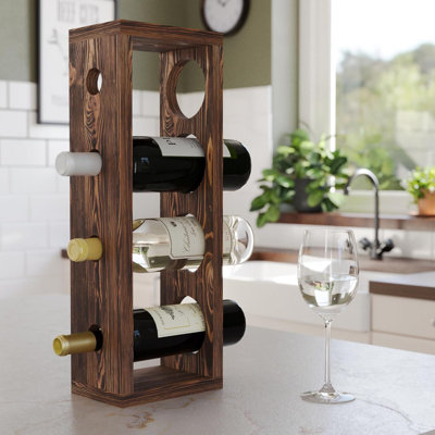 Wall Mounted Wood Vertical Wine Rack Holder Storage Shelf Organizer For 4 Bottles - Home, Kitchen, Dining Room Bar Décor - Walnut