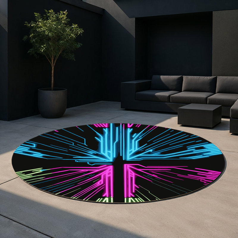 Neon Cascade Indoor And Outdoor Area Rug, Round 5'