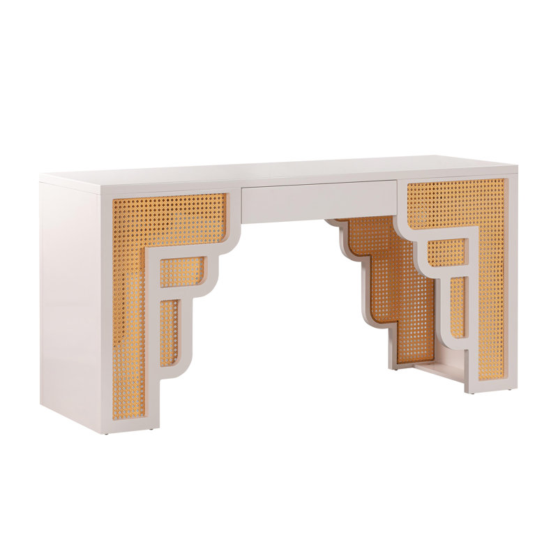 Cream and Rattan Executive Desk with Soft Close Drawer