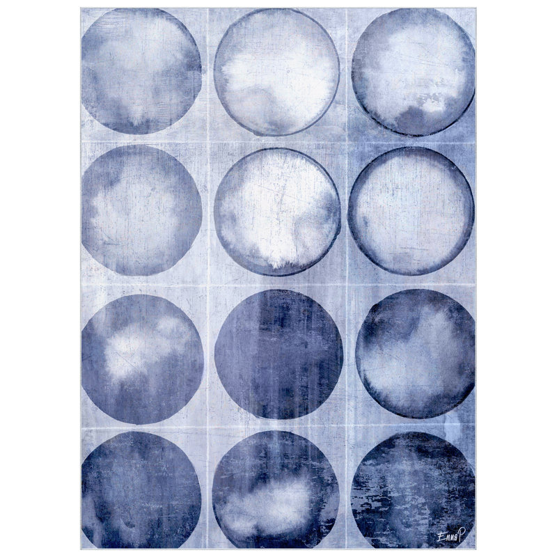 Circles of Blue I Washable Geometric Art Area Rug size 8'x10', Softness with Non-Slipping Backing
