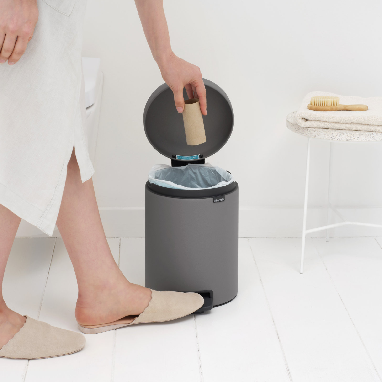 Brabantia Newicon 1.3gal Step-On Can, Mineral Concrete Gray