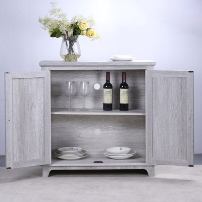 Gray Sideboard And Buffet, Adjustable Shelf, 3D Wood Grain, Multi - Room Versatility, Ideal For Dining Decor Spacious With Decorative Mirrored Doors, Entry Areas