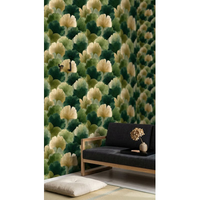 Rouleau de papier peint à motif de feuilles de ginkgo
