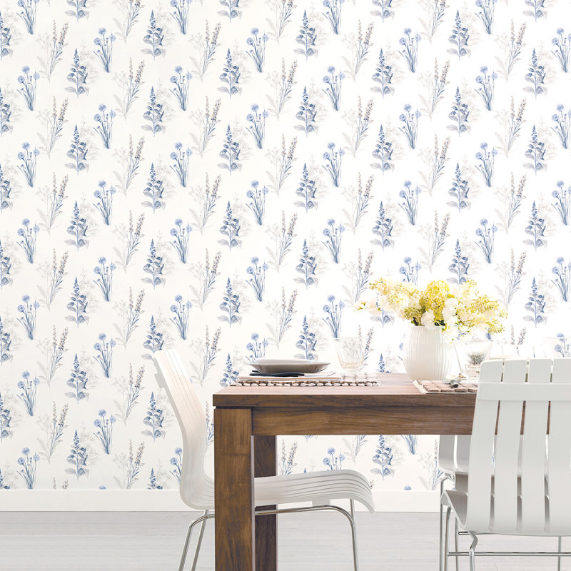 Garretson 10m x 52.8cm Satin Wallpaper Roll, Blue/Grey