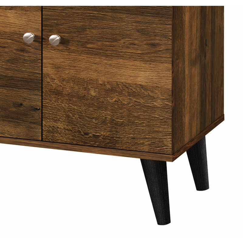 Tv Stand In Brown, For 50-59 Inch Tvs. 2 Storage Shelves & 1 Cabinet. Modern Entertainment Centre Living Room. Functional Open Shelf Electronics. Concealed Mid-Century Design With A Sleek Silhouette.