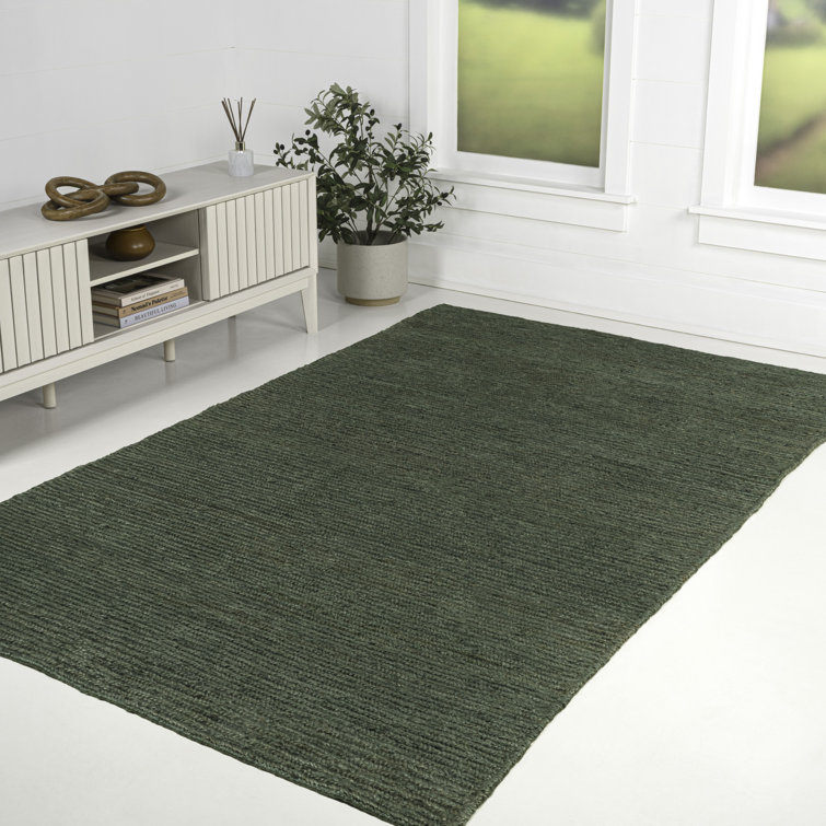 Griffin Rustic Farmhouse Woven Jute Solid Green Rug