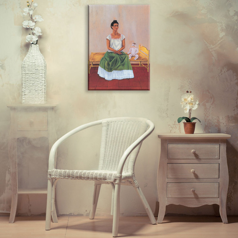 Autoportrait assis sur le lit par Frida Kahlo, toile tendue avec châssis, H 24 po x l 17 po