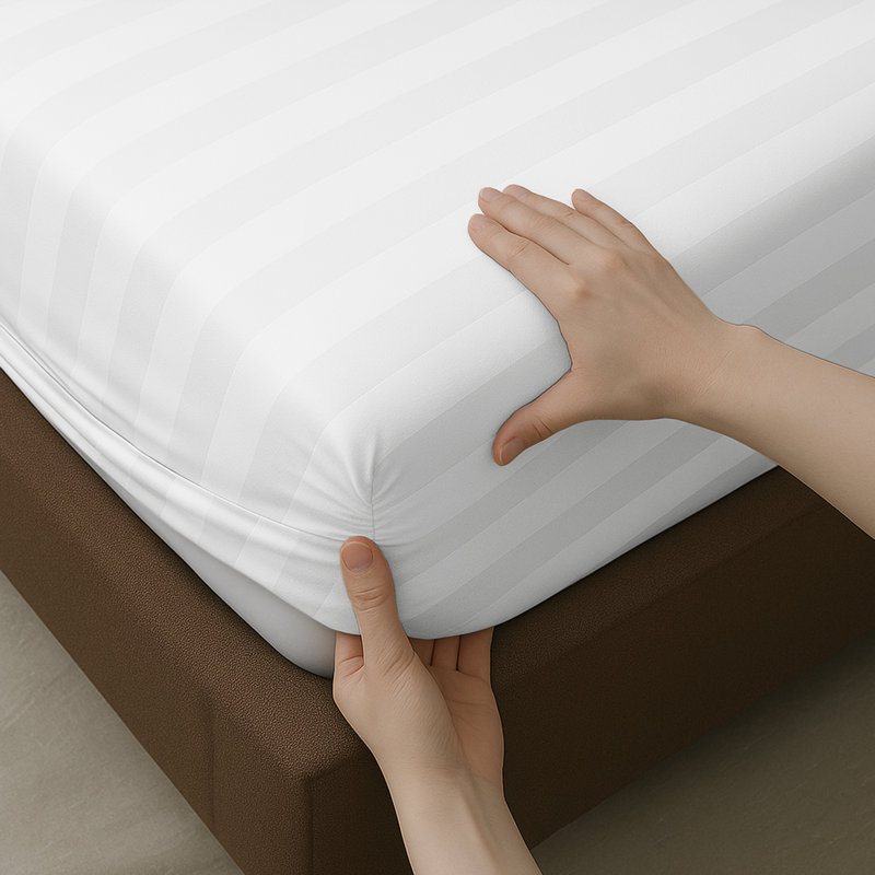 Microfiber Stripe Fitted Sheet – Soft, Durable, and Wrinkle-Free, White, Single (3')