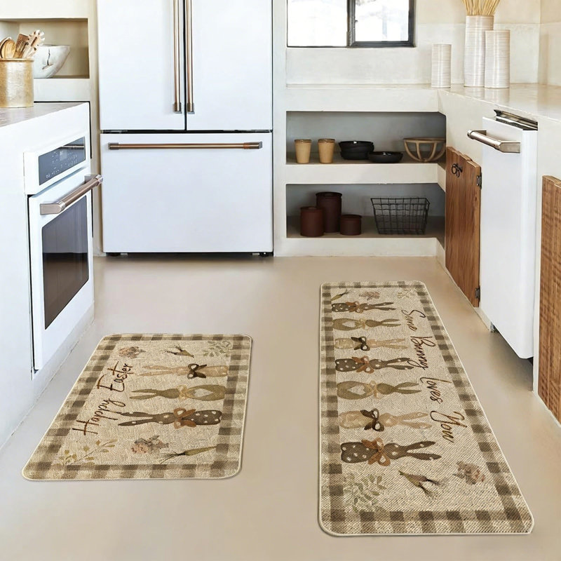  Ensemble de tapis de cuisine de Pâques 2 pièces Tapis de fête de Pâques à profil bas, A
