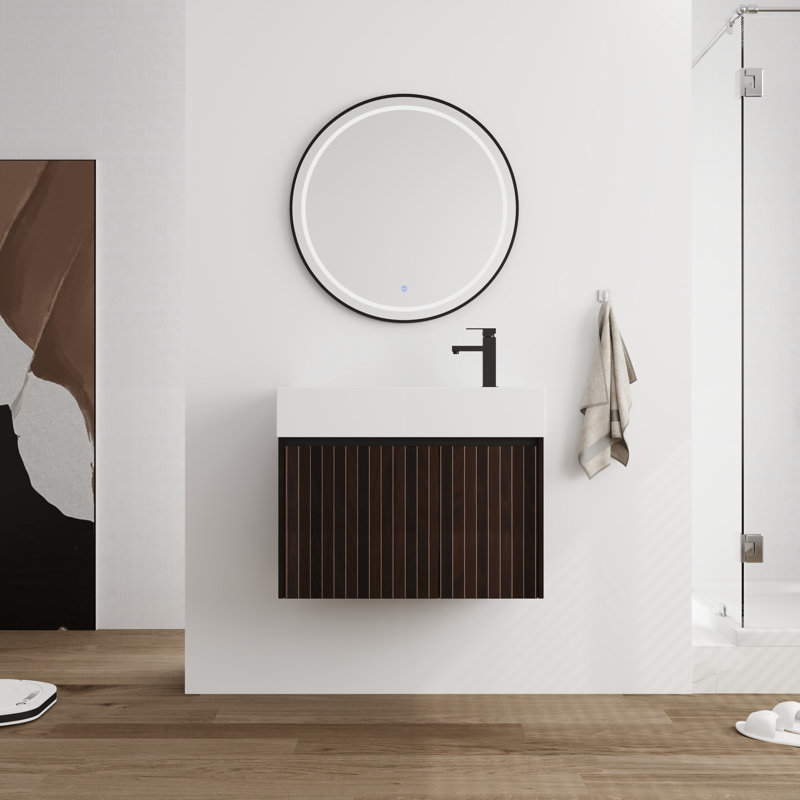 Meuble-lavabo flottant simple 30 po avec plateau en résine