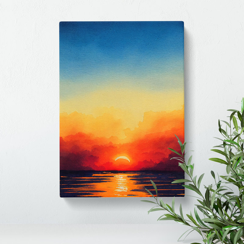 XC1022-5157X Watercolour Ocean Sunset No.1 - Wrapped Canvas Print, 60cm H x 40cm W x 3cm D