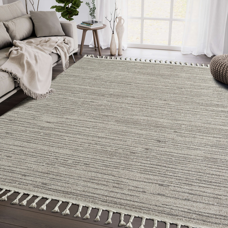 Tapis beige et brun à rayures Alejoa, Rectangle 5 pi 3 po x 7 pi 6 po
